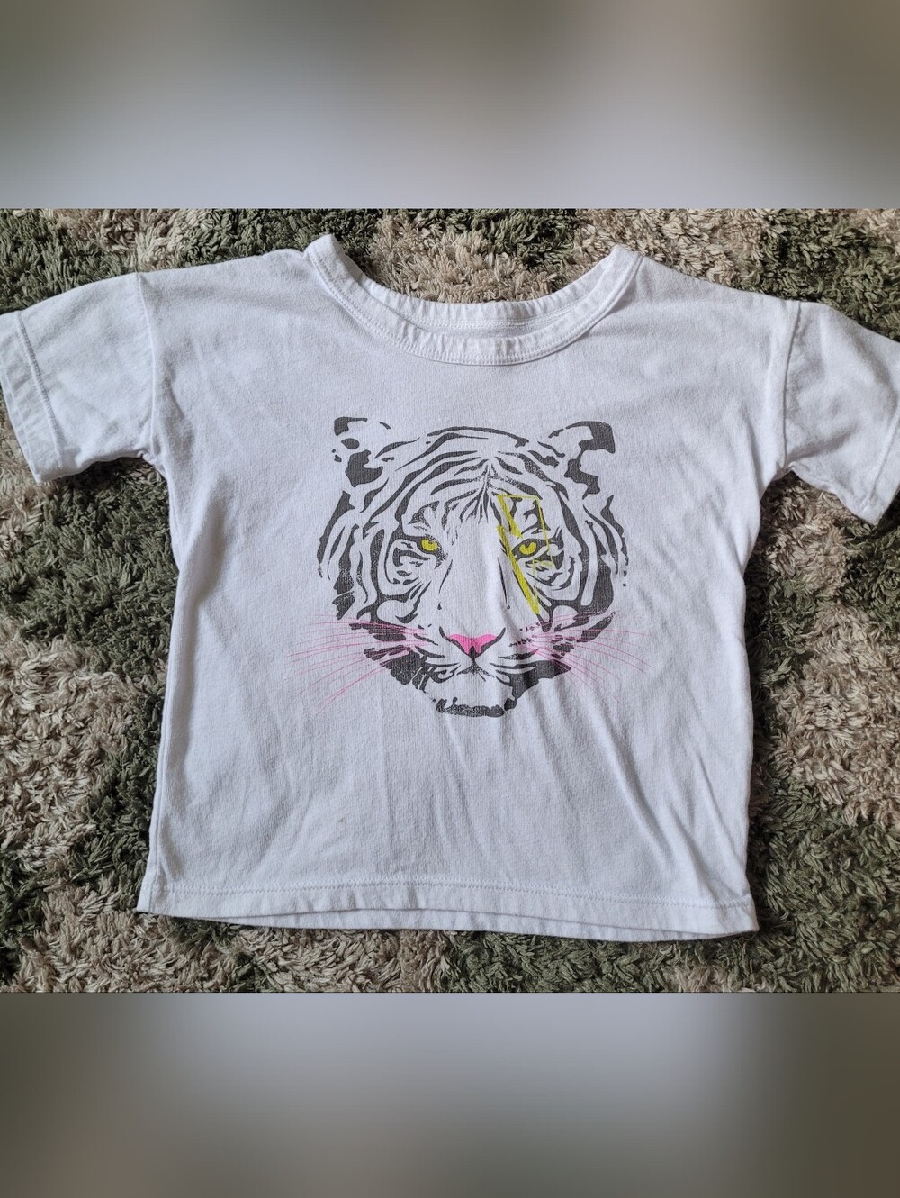 Grayson Mini Kids White Tiger Graphic Tee with Pink & Yellow Accents